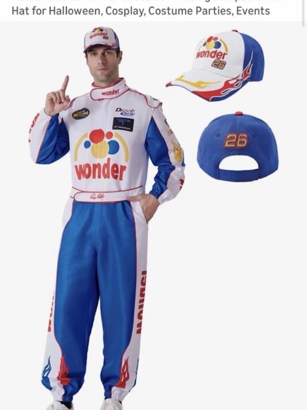 Ricky Bobby Race Driver Jumpsuit Halloween Costume Cosplay--Adult Small with hat